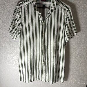 jf j.ferrar Men's Green and White Striped Shirt